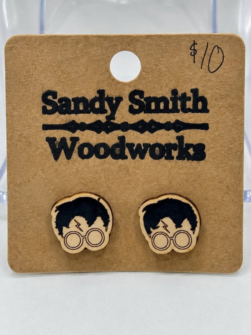 NWT Sandy Smith Woodworks Wizard Glasses Wooden Stud Earrings